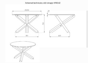 Schemat techniczny stół KREUZ, dąb olejowany