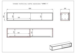 Schemat techniczny Kombo V szafka wisząca, dąb olejowany