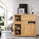 Witryna/barek dębowy z szufladą i szafkami LEROY 06