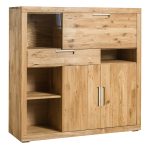Witryna/barek dębowy z szufladą i szafkami LEROY 06
