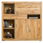 Witryna/barek dębowy z szufladą i szafkami LEROY 06