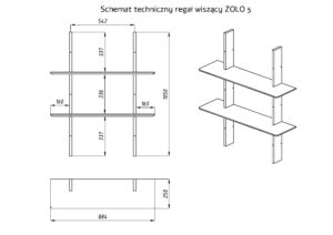 Schemat techniczny regał ZOLO 5, dąb olejowany