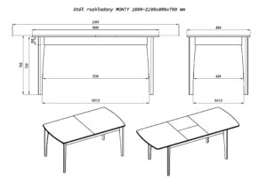 Stoły MONTY schemat techniczny 160(210)x80xh75 cm