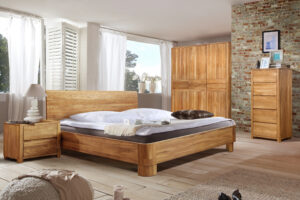 Aranżacja łóżko LOZANNA z szafkami nocnymi i szafą LOZANNA. dąb olejowany