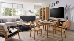 Stół dębowy okrągły rozkładany "MIO" śr. 100 cm z dwoma dokładkami