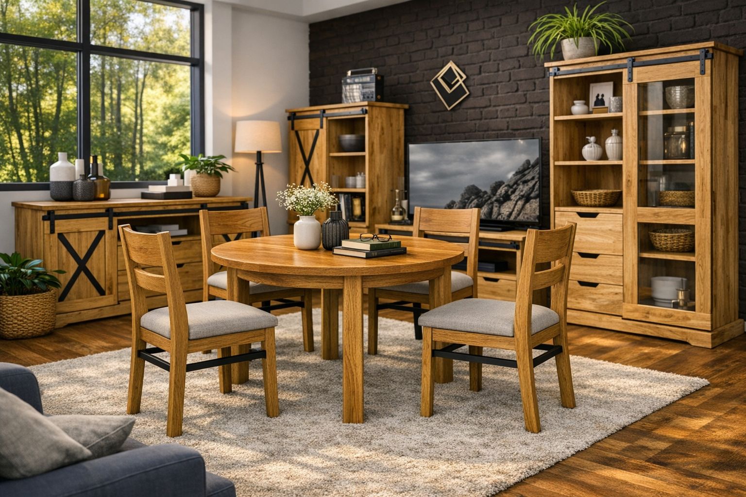 Stół dębowy okrągły rozkładany „MIO” śr. 100 cm z jedną dokładką