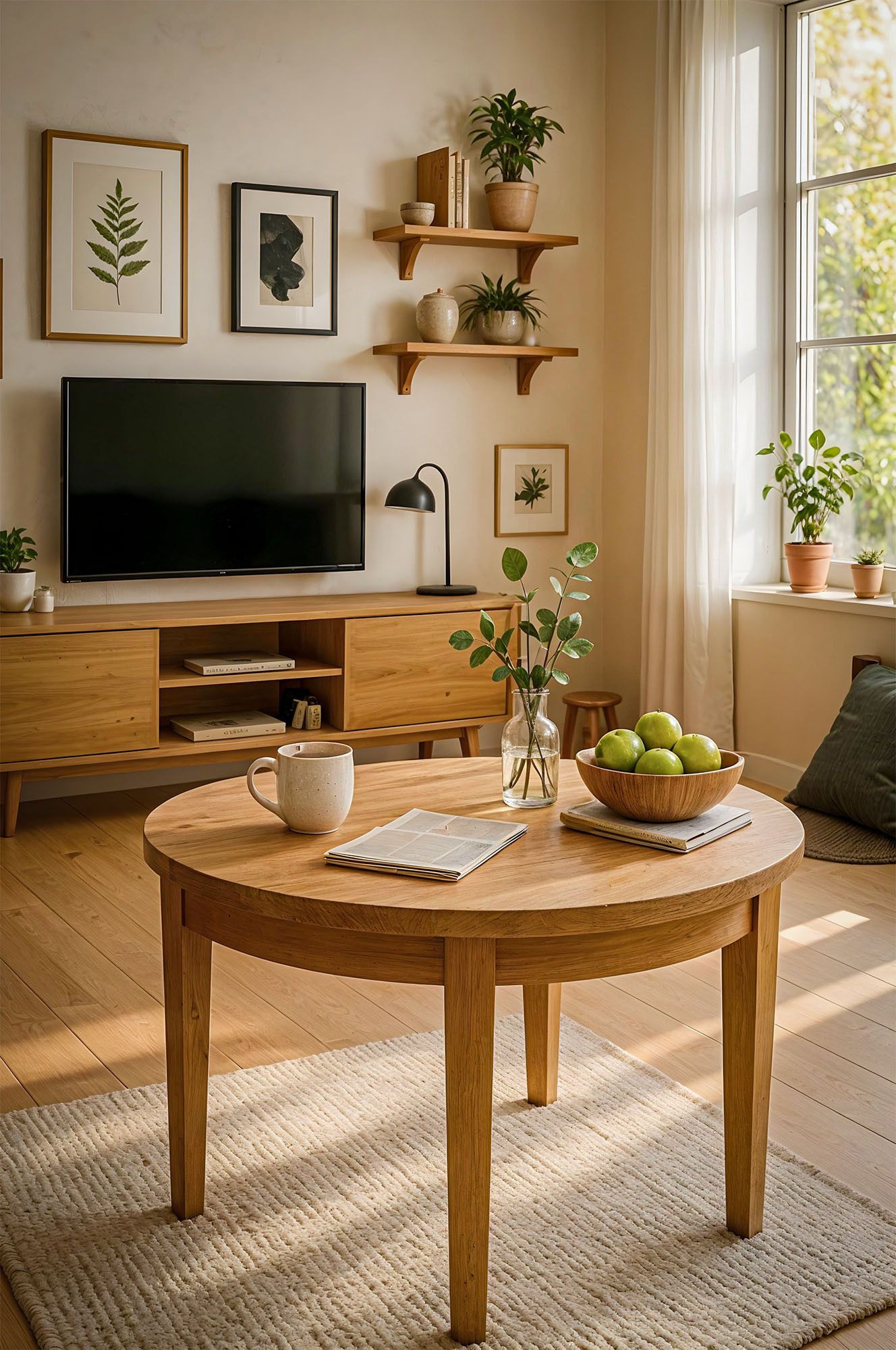 Stół MIO okrąłgy nierozłożony, dąb olejowany