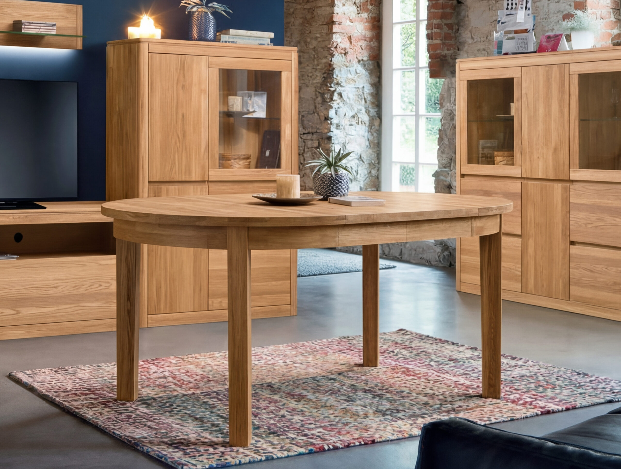 Stół dębowy okrągły rozkładany „MIO” śr. 110 cm z dwoma dokładkami