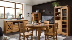 Stół dębowy okrągły rozkładany "MIO" śr. 120 cm z dwoma dokładkami