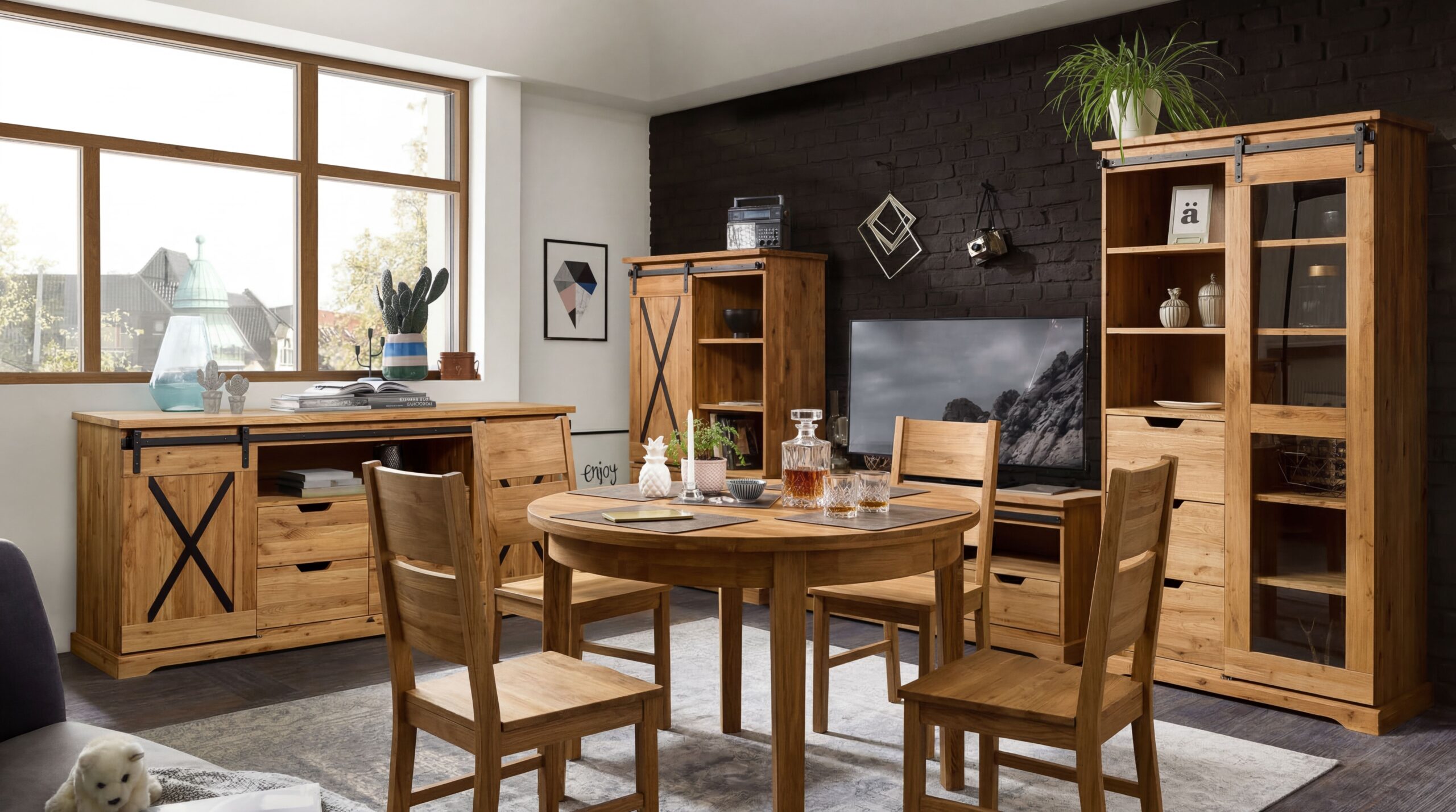 Stół dębowy okrągły rozkładany „MIO” śr. 100 cm z jedną dokładką