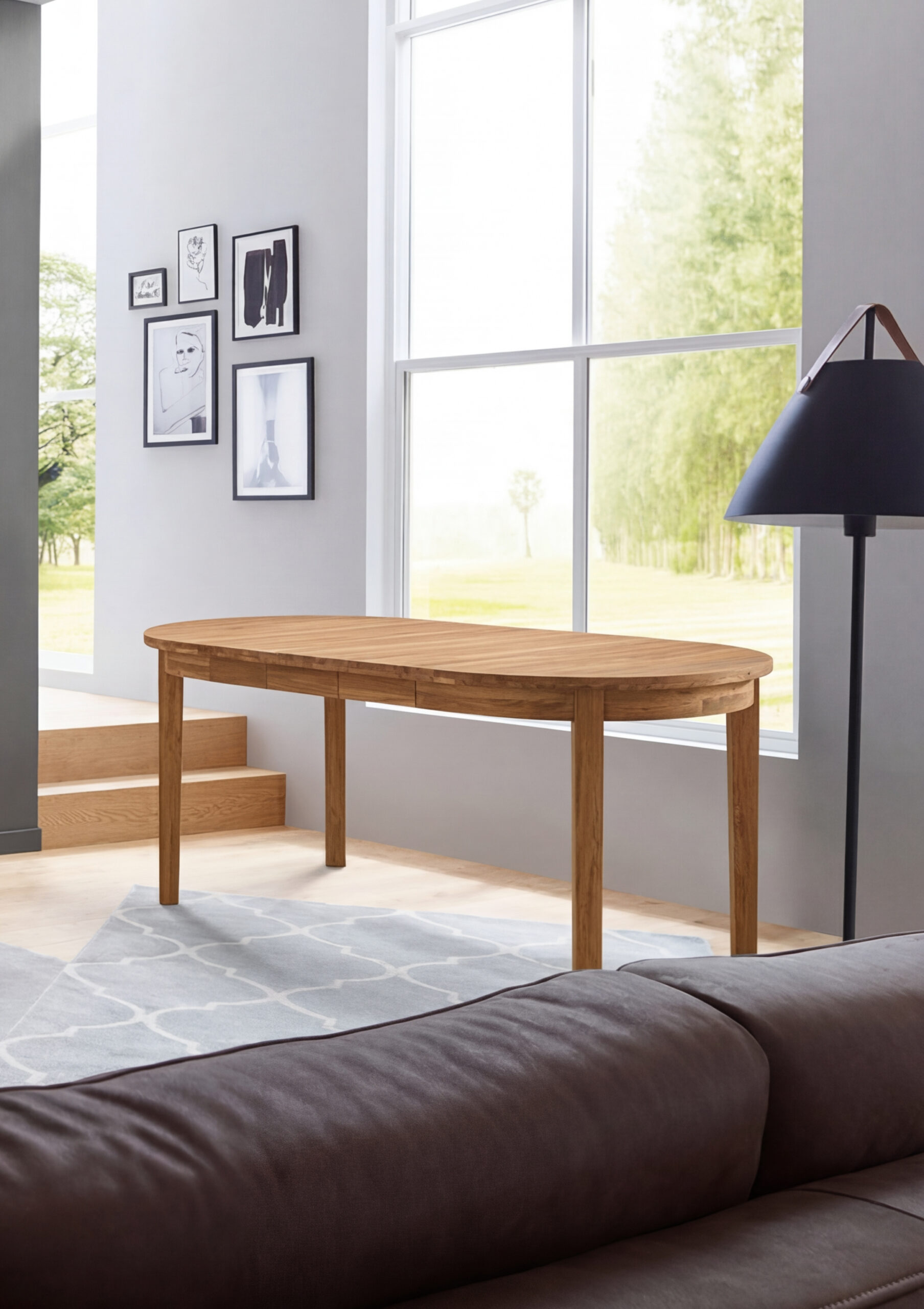 Stół dębowy owalny rozkładany „MIO” szer. 100 cm z trzema dokładkami