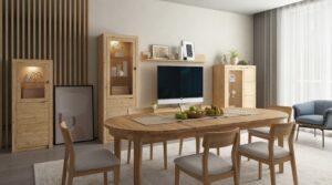 Stół dębowy owalny rozkładany "MIO" szer. 100 cm z trzema dokładkami